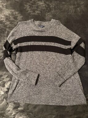 American Eagle Grey Crewneck Sweater with Black Stripes